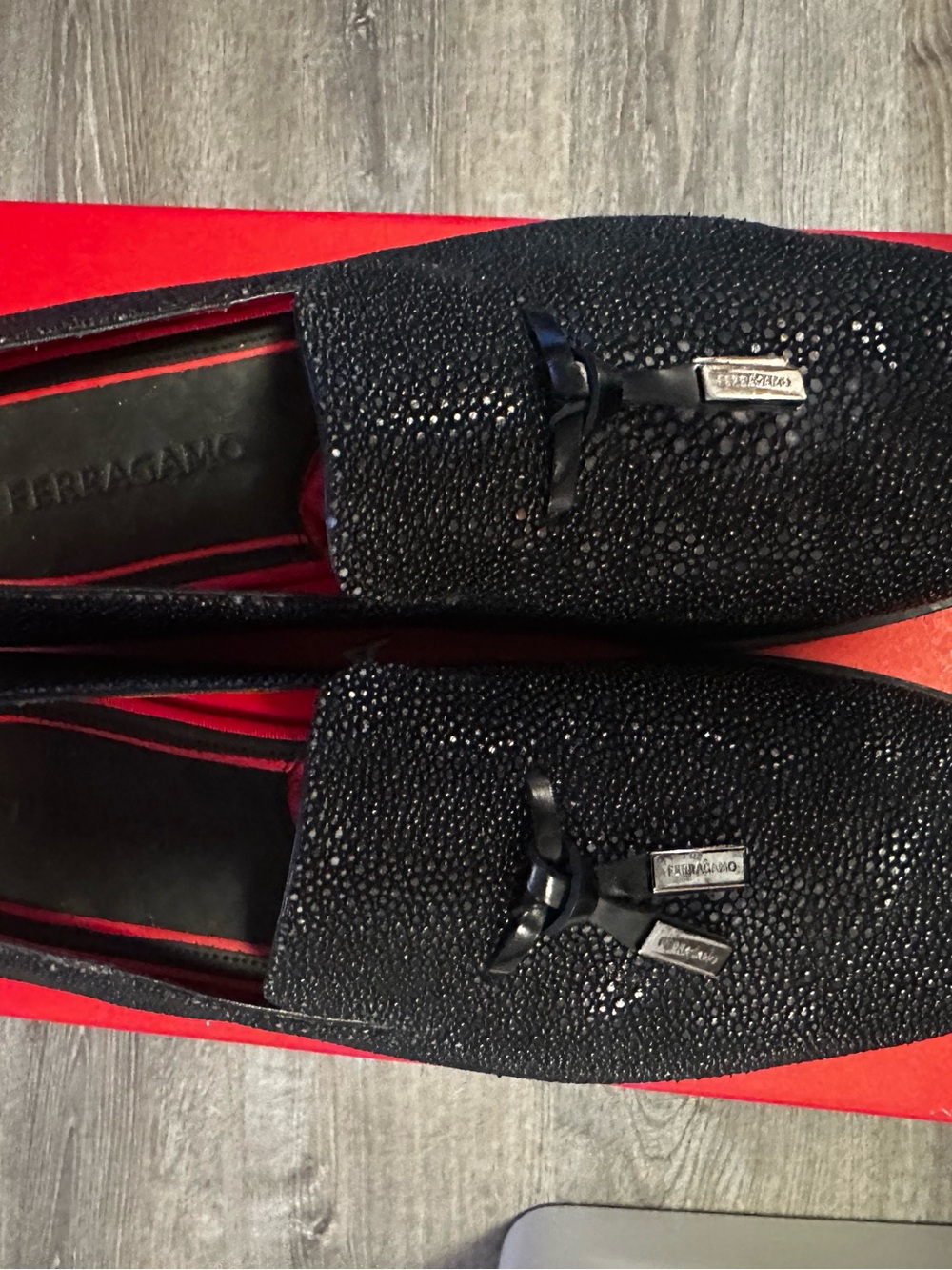 Salvatore Ferragamo Black stingray Men's Loafer with tassel